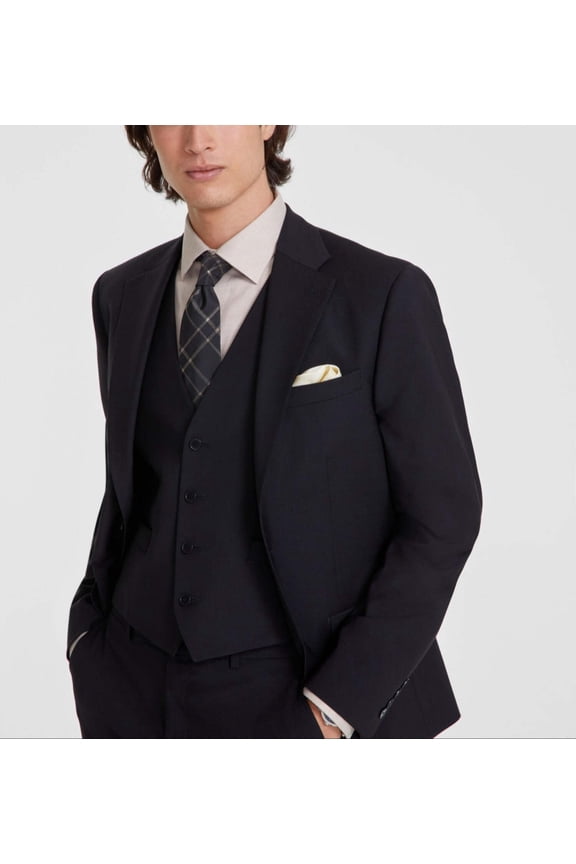 Mens Slim fit Suit Jacket Blazer 48 R Black Solid Stretch