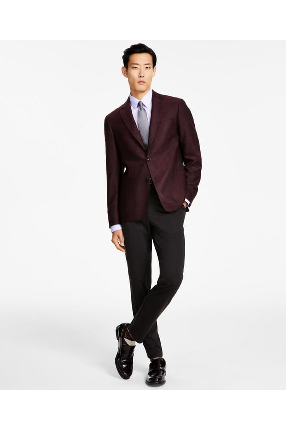 Mens Slim-Fit Wool Woven Herringbone Sport Coat, Burgundy, 38R