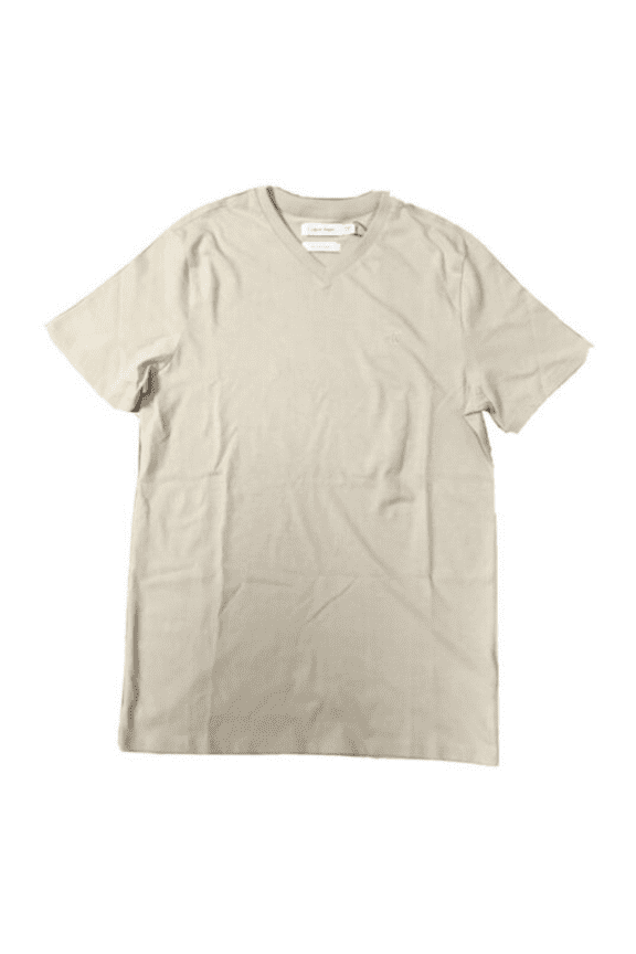 Men's Smooth Cotton V-Neck Monogram Logo T-Shirt, Beige, XS