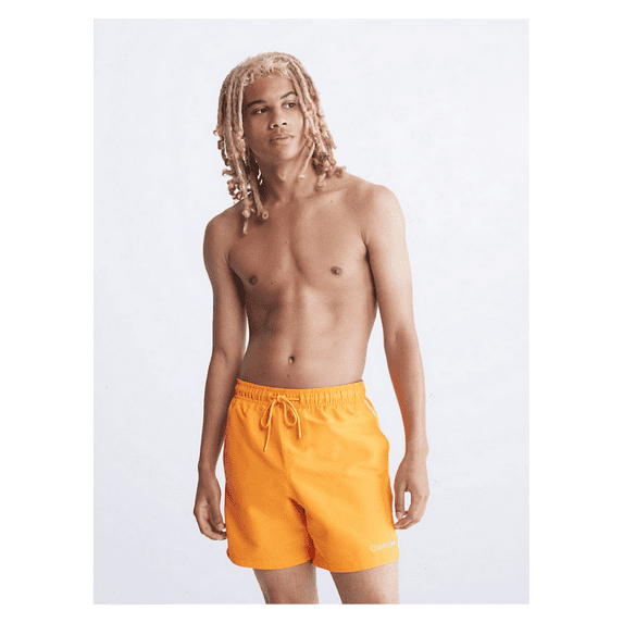 Calvin Klein Men's Solid Logo Piping Volley Shorts Flame Orange,S