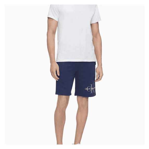 Calvin Klein Men's Solid Monogram Logo 9 Volley Shorts, Peacoat, L