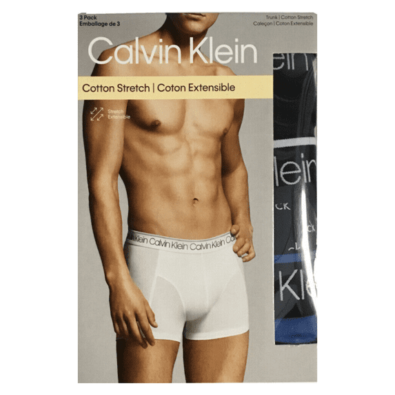 Calvin Klein Men's Stretch 3-Pack Cotton Stretch Trunk, BlackandBlue, S