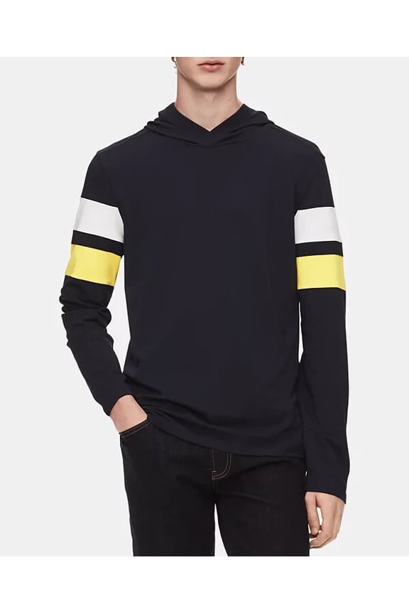 Men's Striped Sleeve Hooded Sweatshirt Size Small