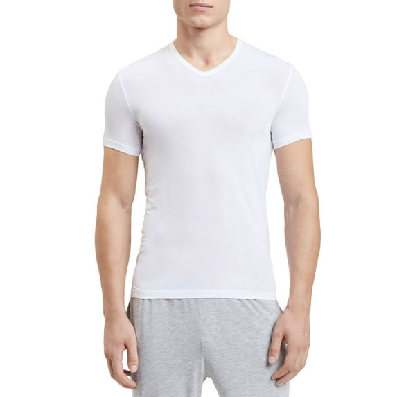 Calvin Klein Men's T-Shirt Ultra Soft Modal Short Sleeve V-Neck Tee NM1659, White, S