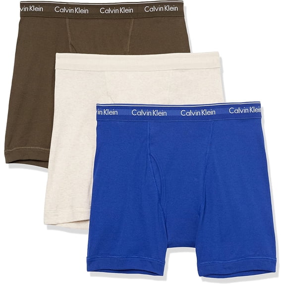 Calvin Klein Men's Underwear Cotton Classics 3-Pack Boxer Brief, Work Blue, Process Green, Oatmeal Heather, XL