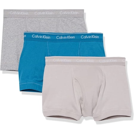 Calvin Klein Men's Underwear Cotton Classics 3-Pack Trunk, Tapestry Teal, Dove, Grey Heather, XL