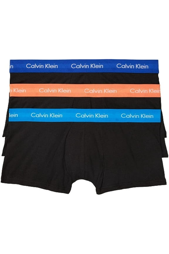 Men's Underwear Cotton Stretch 3-Pack Trunk, Black Bodies W/Work Blue, Ocean HUE, Turned Mango WBS, L