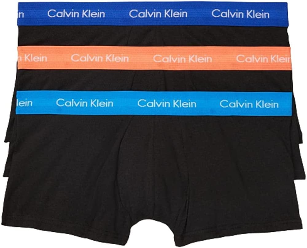 Calvin Klein Men's Underwear Cotton Stretch 3Pack Trunk, Black Bodies W/Work Blue, Ocean HUE