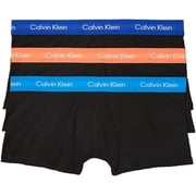 Calvin Klein Mens Underwear Cotton Stretch 3-Pack Trunk, Black Bodies W/Work Blue, Ocean HUE, Turned Mango WBS, XL