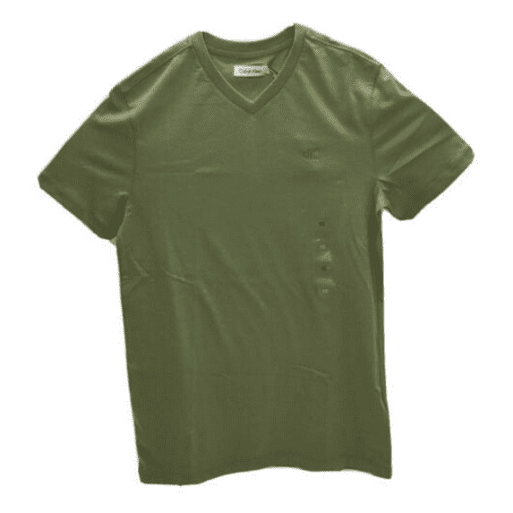 Calvin Klein Men's V-Neck Short Sleeve Cotton T-Shirt, Olive, M