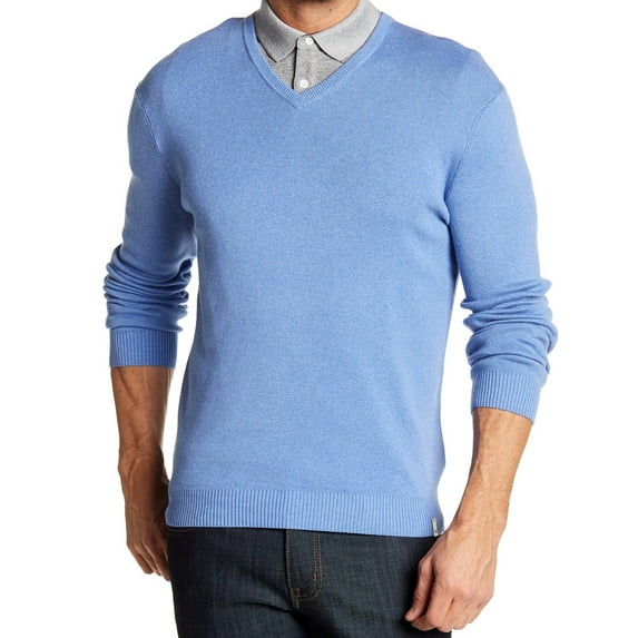 Calvin Klein Men's V-Neck Sweater (Large, Bluebell Heather)
