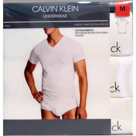 Calvin Klein Men's V-Neck Tee, 3-pack White. size Medium.