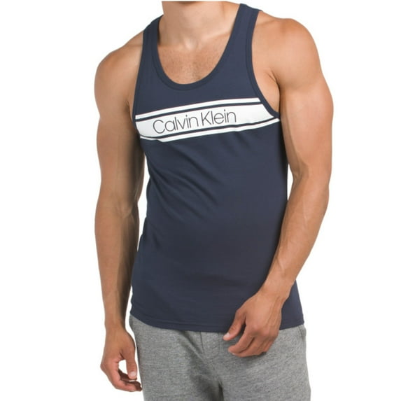 Calvin Klein Men's Vibration Logo Graphic Print Casual Active Tank Top (Navy, S)