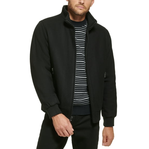 Calvin Klein Mens Wool Blend Bomber Jacket, Black, Large