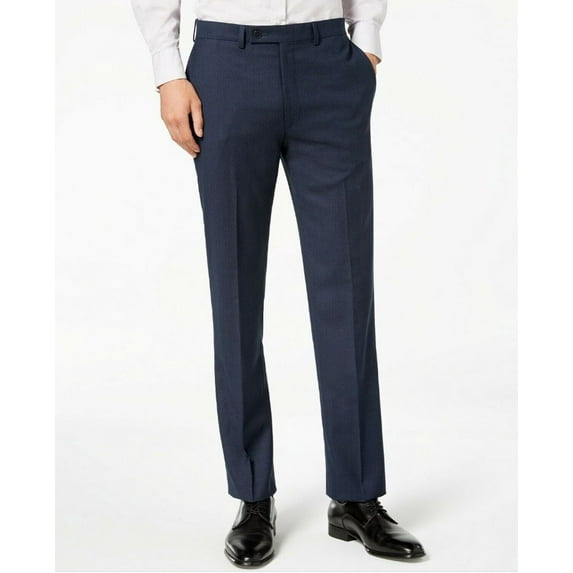 Calvin Klein Men's Wool Slim Fit Flat Front Pants, Blue, 38Wx30L - NEW