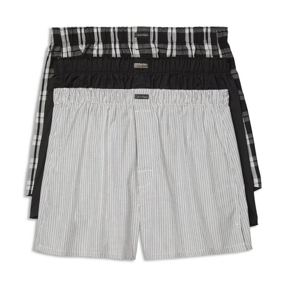 Calvin Klein Mens 3-Pk Classic Fit Cotton Blend Woven Boxers (2XLarge, Assorted)