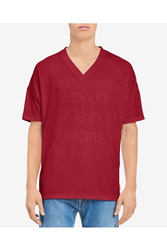 Jeans Mens Athletic Collage Mesh Panel Logo Print V Neck T-Shirt Red Clash XL