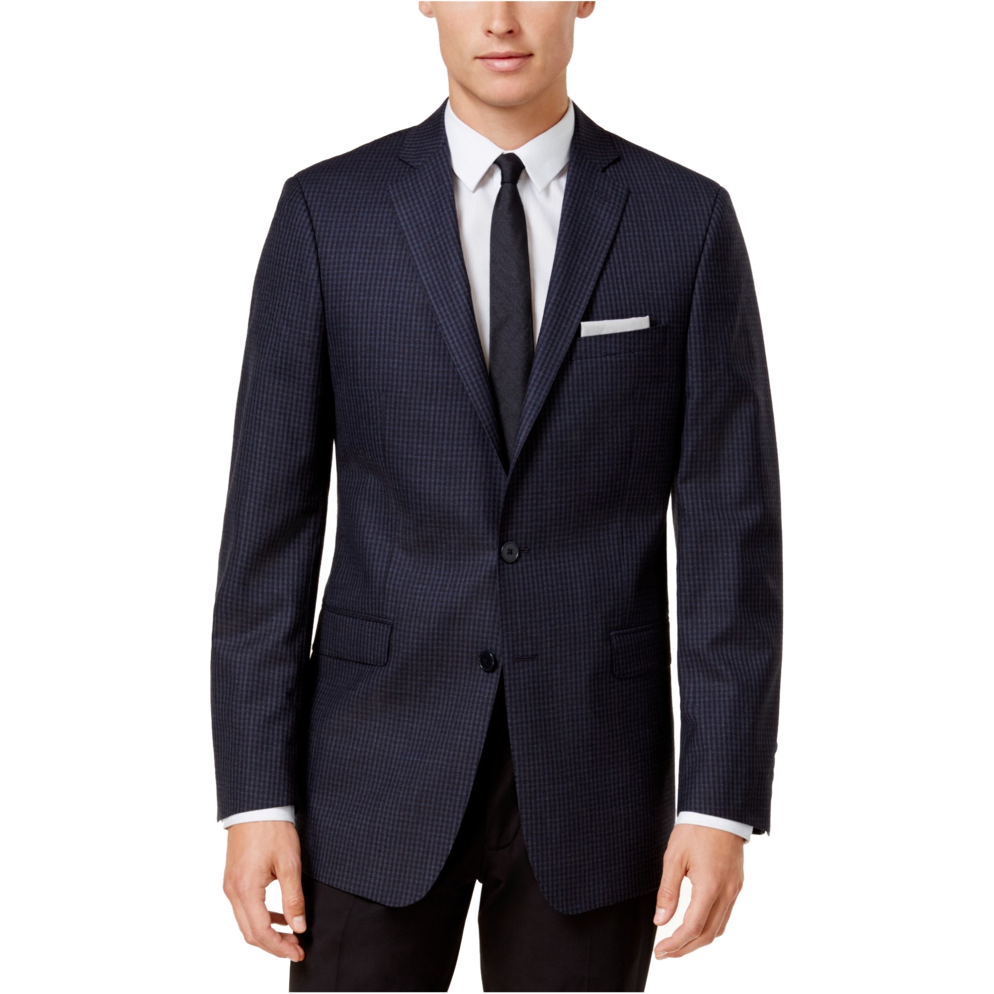 Calvin Klein Mens Check Sport Coat, Blue, 38 Regular