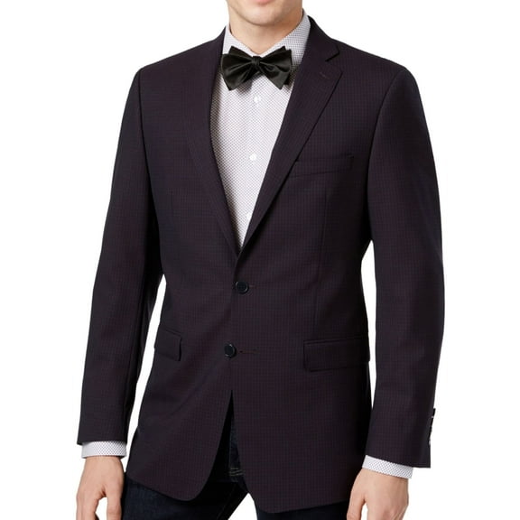 Calvin Klein Mens Check Two Button Blazer Jacket, Purple, 42 Long