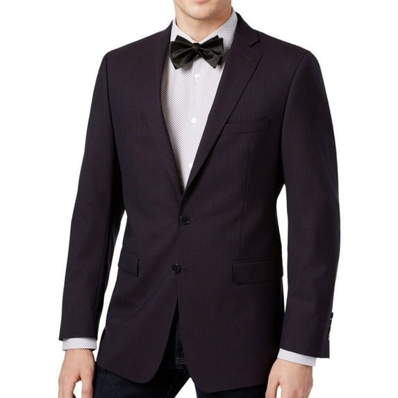 Calvin Klein Mens Check Two Button Blazer Jacket, Purple, 42 Long