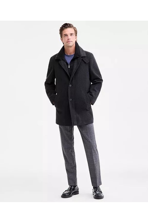 Mens Classic-Fit Coleman Overcoat Coat 46R Charcoal Grey WOOL