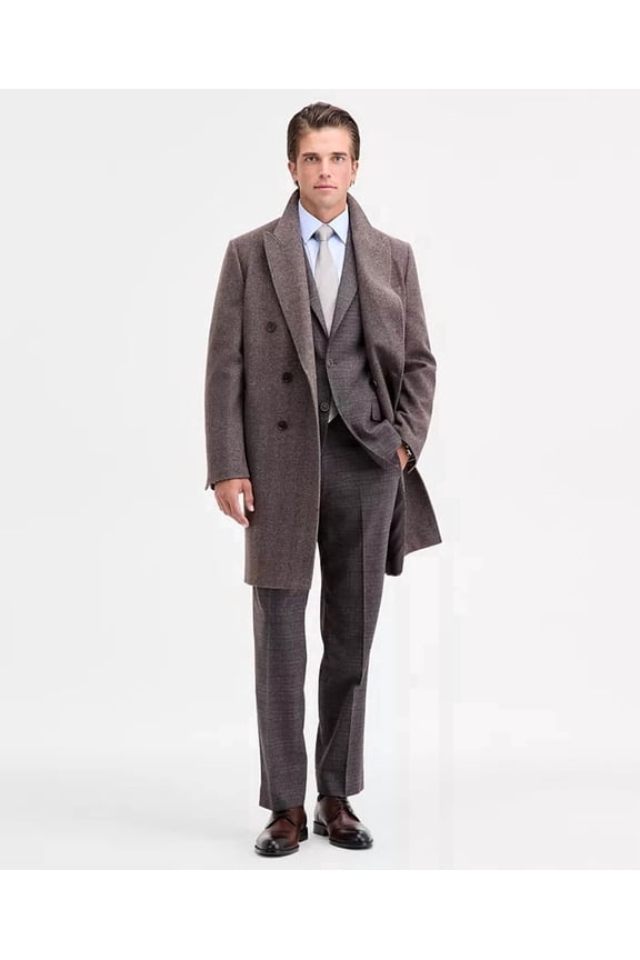 Men Classic-Fit Wool Double Breasted Overcoat Coat 42 R Light Brown