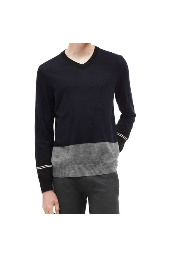 Mens Colorblocked V-Neck Pullover Sweater, Blue, Small