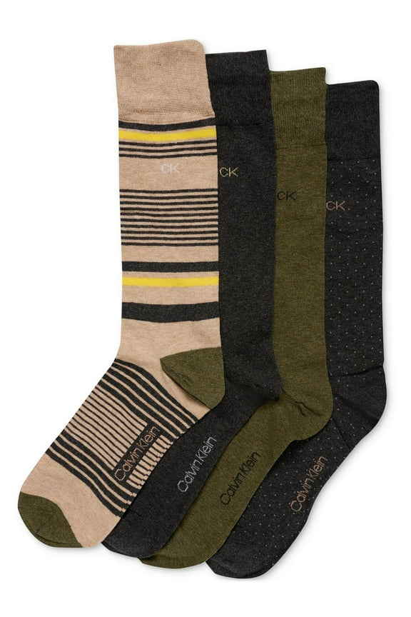 Men's 4 Pk Crew Dress Socks Brown Size Regular