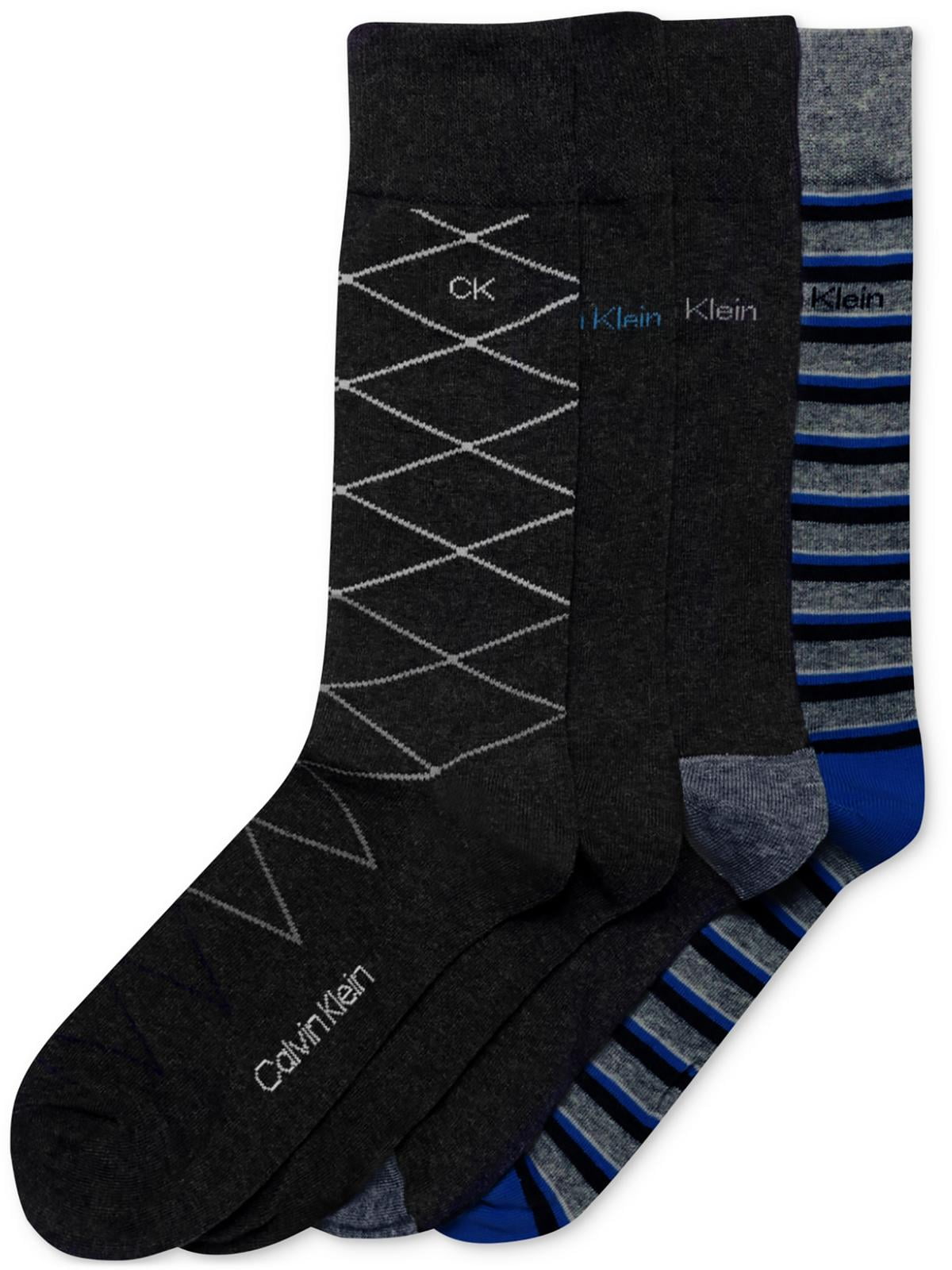 calvin klein black dress socks Men's 4 Pack Multi Pattern Crew Size Regular Full length Socks Model # Zara ZARA Black Tulle Color:M-Ink Blue