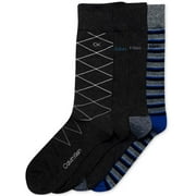 Calvin Klein Mens 4 Pack Multi Pattern Dress Crew Socks Black Size Regular
