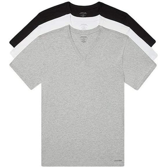 Calvin Klein Mens Cotton Classic Slim Fit V Neck T-Shirts 3 White, Black, Grey Heather X-Large