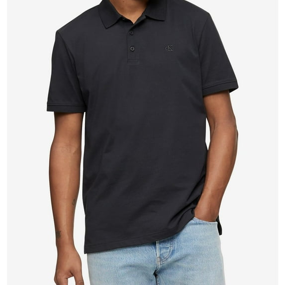 Calvin Klein Mens Monogram Logo Polo Shirt, White, Medium