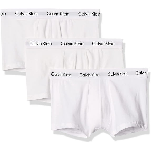 Calvin Klein Mens Cotton Stretch 3-Pack Low Rise Trunks Medium White