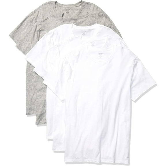 Calvin Klein Mens Cotton Stretch Multipack Crew Neck T-Shirts 5 3 White/2 Grey Heather XX-Large