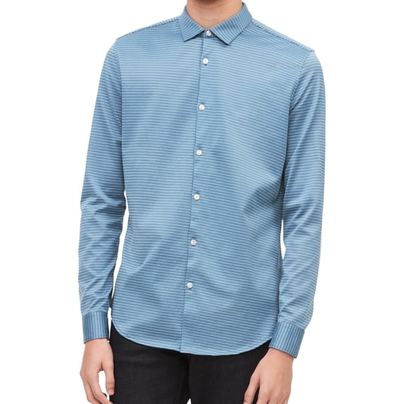Calvin Klein Mens Dashing Through The Stripes Button Up Shirt, Blue, X-Large
