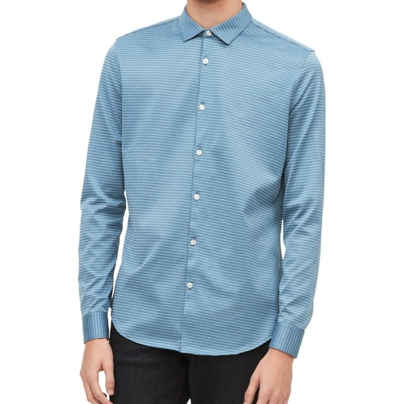 Calvin Klein Mens Dashing Through The Stripes Button Up Shirt, Blue, X-Large