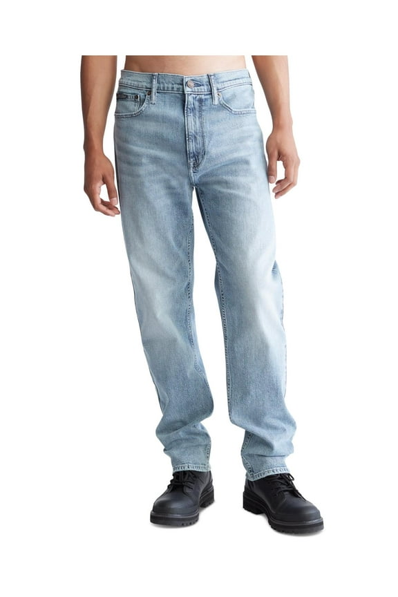 Mens Denim High Rise Straight Leg Jeans
