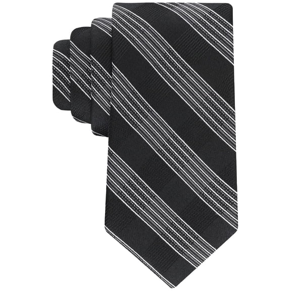 Calvin Klein Mens Elkridge Stripe Neck Tie Black Charcoal Grey