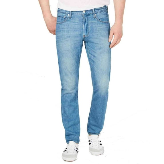 Calvin Klein Mens Embroidered Slim Fit Jeans, Blue, 38W x 30L