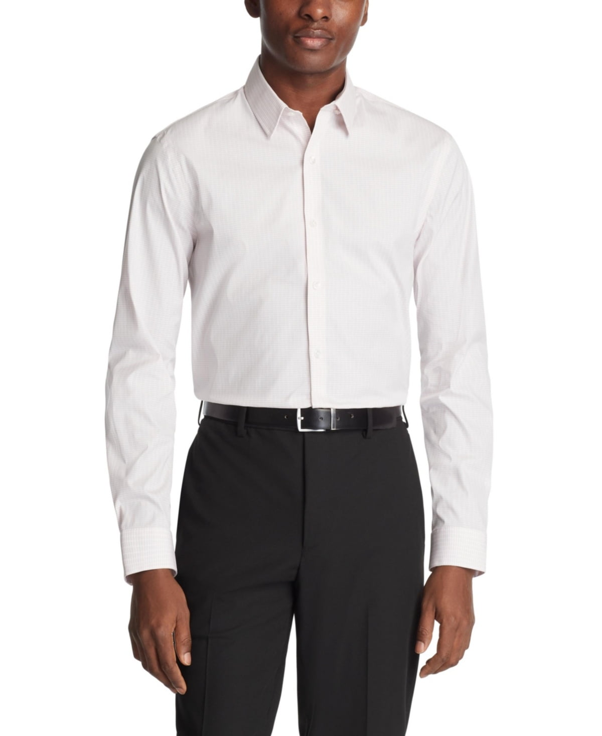 Calvin Klein Mens Extra-Slim fit Dress Shirt Large 16-16.5 32-33 Pale Pink Plaid