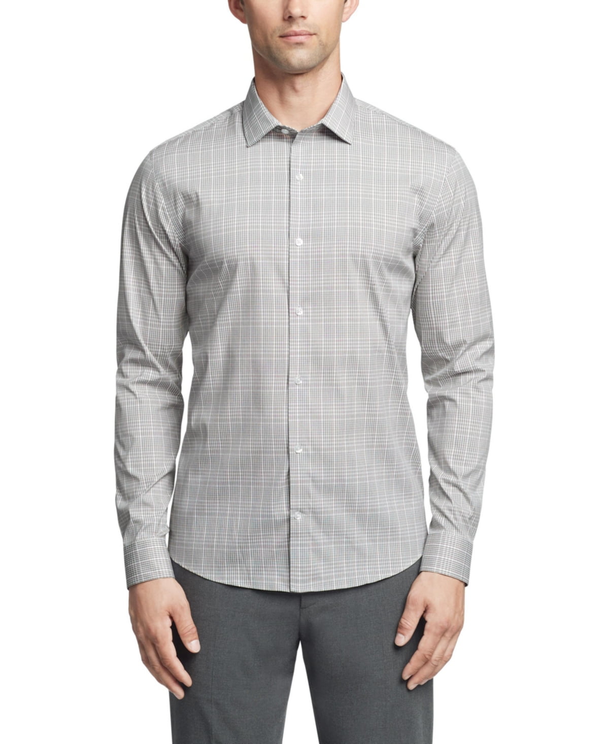 Calvin Klein Mens Extra-Slim fit Dress Shirt Large 16-16.5 32-33 White Grey