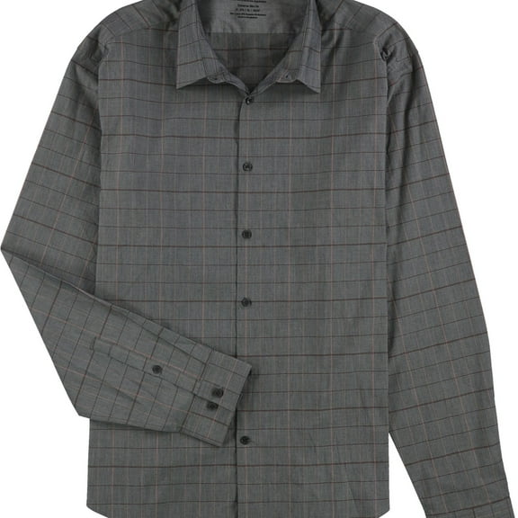 Calvin Klein Mens Extreme Slim Fit Button Down Dress Shirt, Grey, 17"-17.5" Neck 36"-37" Sleeve