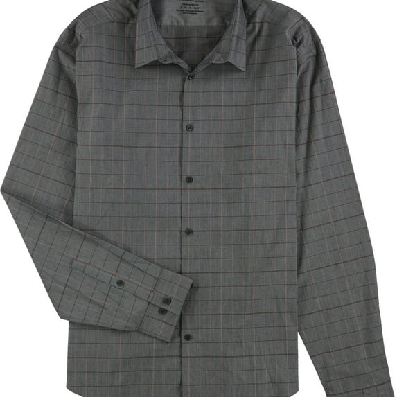 Calvin Klein Mens Extreme Slim Fit Button Down Dress Shirt, Grey, 17"-17.5" Neck 36"-37" Sleeve