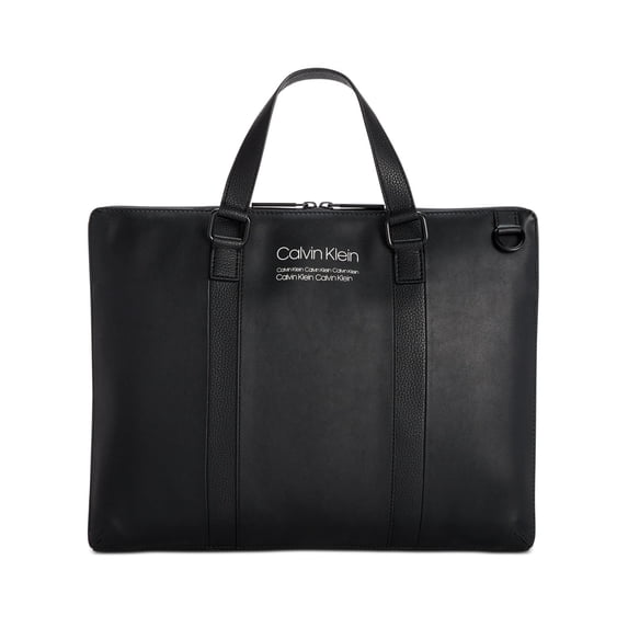 Calvin Klein Mens Faux Leather Messenger Attache Briefcase Black O/S