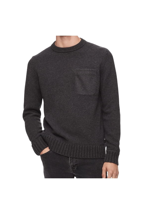 Mens Felt-Pocket Knit Sweater, Grey, X-Small