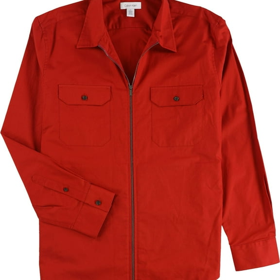 Calvin Klein Mens Full Zip Colla red Jacket, Red, Large