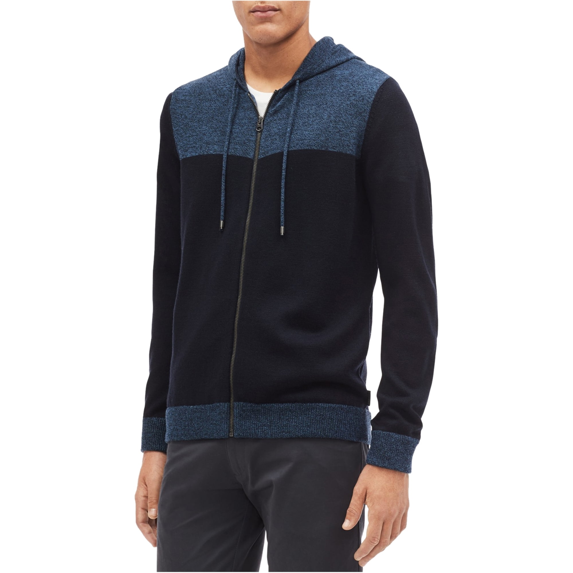 Calvin Klein Mens Full Zip Color Block Hoodie Sweatshirt, Blue, XX-Large