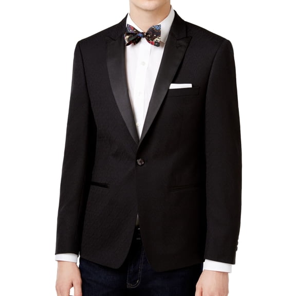 Calvin Klein Mens Jacquard Dinner Two Button Blazer Jacket, Black, 40 Regular