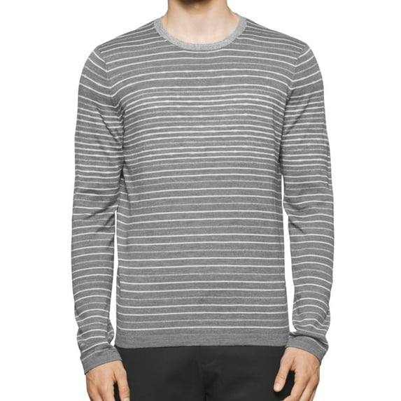 Calvin Klein Mens Jagged-Striped Pullover Sweater, Grey, X-Large