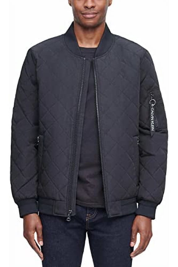Mens Lightweight Quilted Bomber Jacket (Black, X-Large)